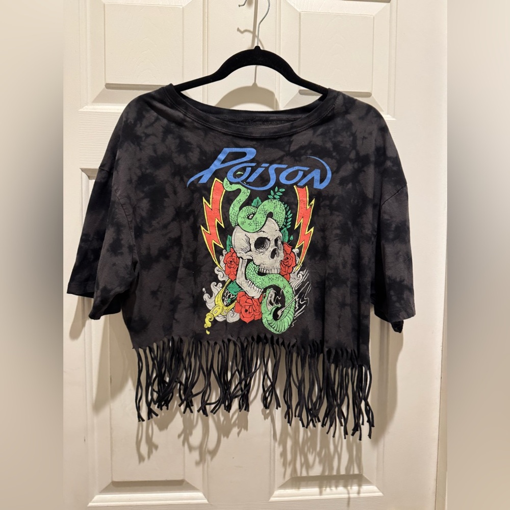 Poison Black Tie-Dye Fringe Crop Top